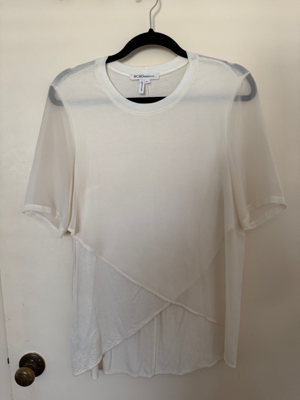BCBGeneration Sheer White Layered Short Sleeve Top size M
